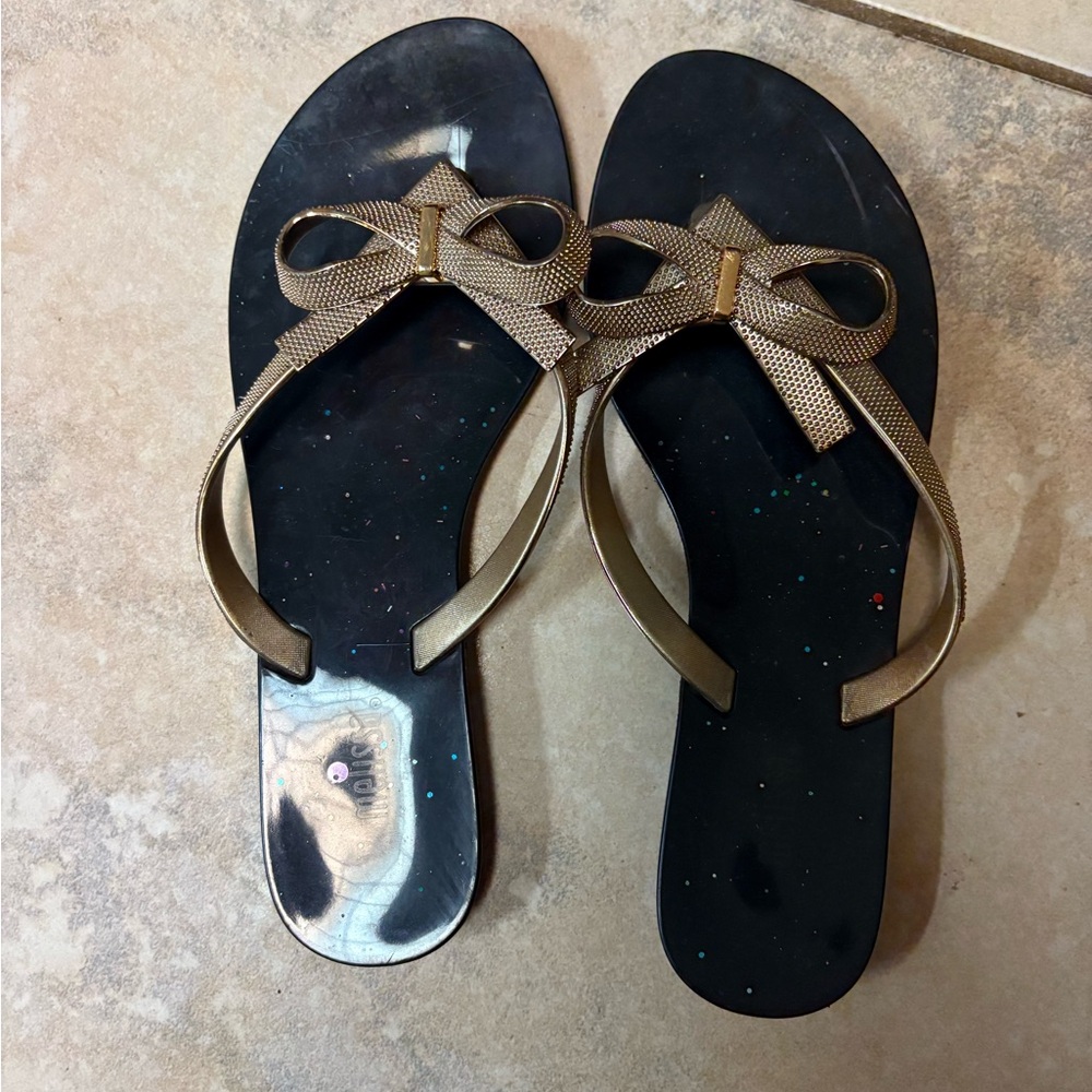 Melissa Black and Gold Bow Sandals